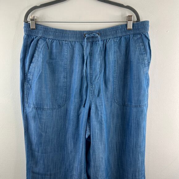 Lands' End Blue Chambray Pants High-Rise Elastic Waistband Wide-Leg Size 18P NEW - Picture 5 of 11